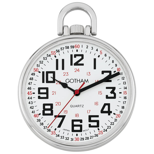 Gotham Men's Silver-Tone Slim Railroad 24 Hour Open Face Quartz