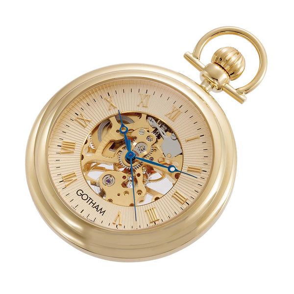 Gotham Men's Gold-Tone 17 Jewel Exhibition Mechanical Pocket