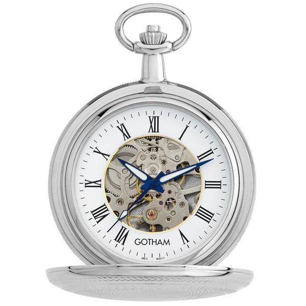 Gotham Men's Silver-Tone 17 Jewel Mechanical Double Cover