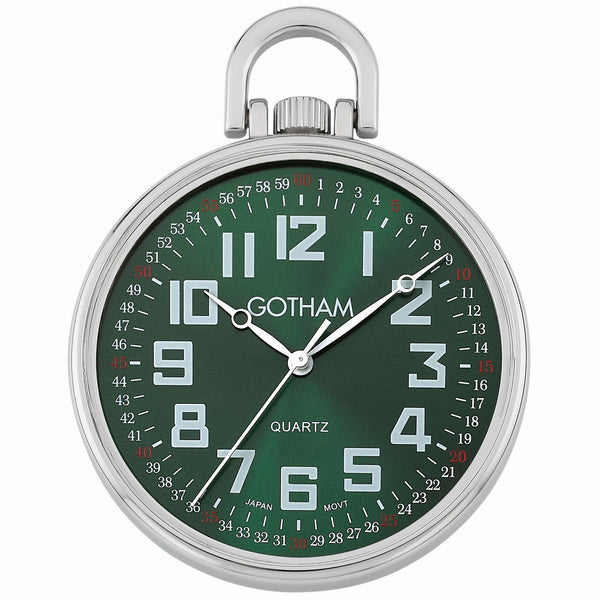 Gotham Men's Silver-Tone Ultra Thin Railroad Open Face Quartz Pocket Watch  # GWC15027SG