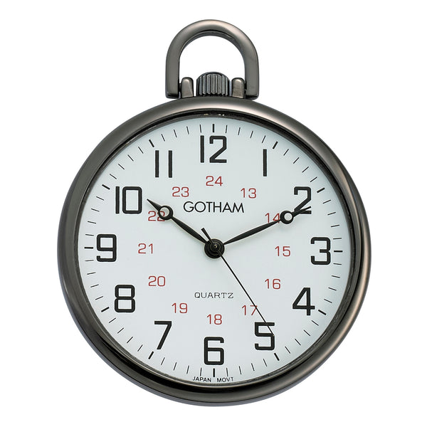 Gotham Men's Gunmetal Ultra Thin Railroad Open Face Quartz Pocket