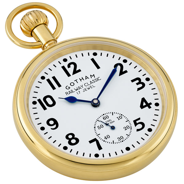 Gotham Men's Gold Plated Stainless Steel Mechanical Railroad Pocket Watch #  GWC14104G