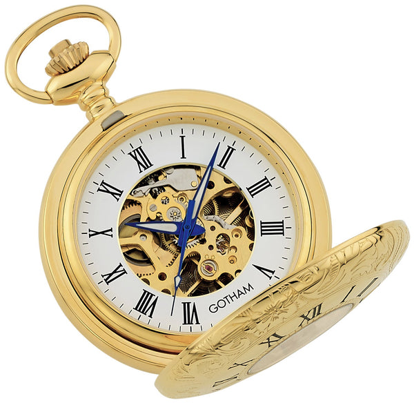 Gotham Men's Gold-Tone 17 Jewel Mechanical Exhibition Pocket