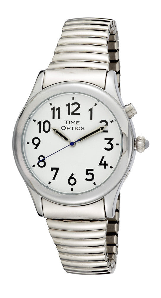 TimeOptics Men's Talking Silver-Tone Day Date Alarm Expansion Bracelet -  Gotham Watch