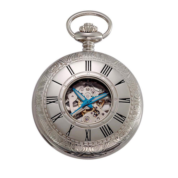 Gotham Men's Silver-Tone 17 Jewel Mechanical Covered Pocket Watch #  GWC14036SB