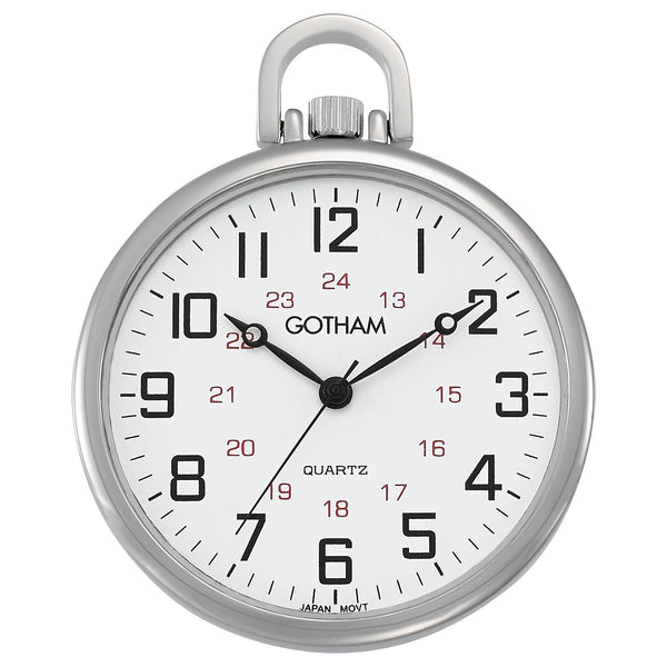 Gotham Men's Silver-Tone Railroad Open Face Quartz Pocket Watch