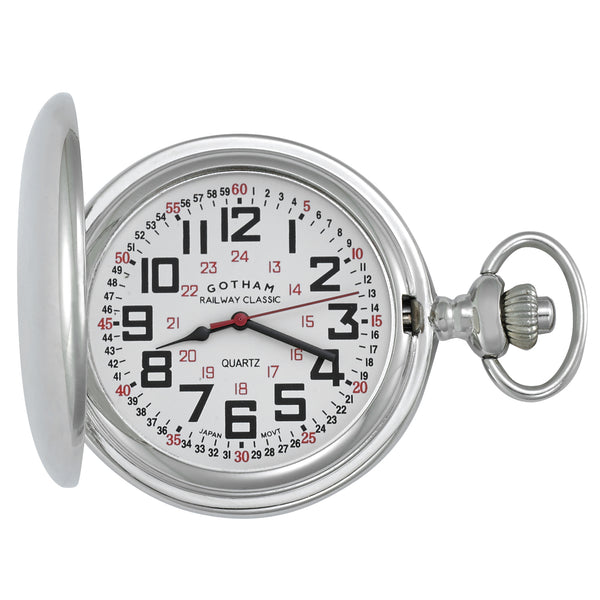 Gotham Men's Silver-Tone Railroad Polished Finish Covered Quartz Pocket  Watch # GWC15044S