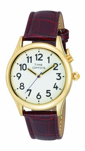 TimeOptics Men's Talking Gold-Tone Alarm Leather Strap Watch