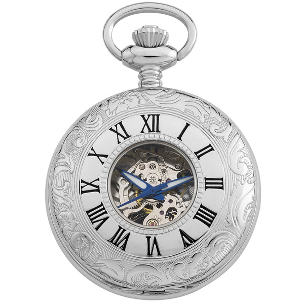 Gotham Men's Silver-Tone 17 Jewel Mechanical Exhibition Pocket Watch #  GWC14040S