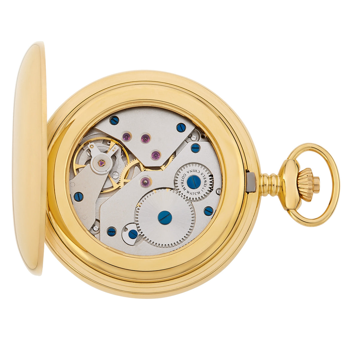 Gotham Men's Classic Gold Plated Polished Case Double Hunter 17 Jewel Mechanical Pocket Watch # GWC18808G