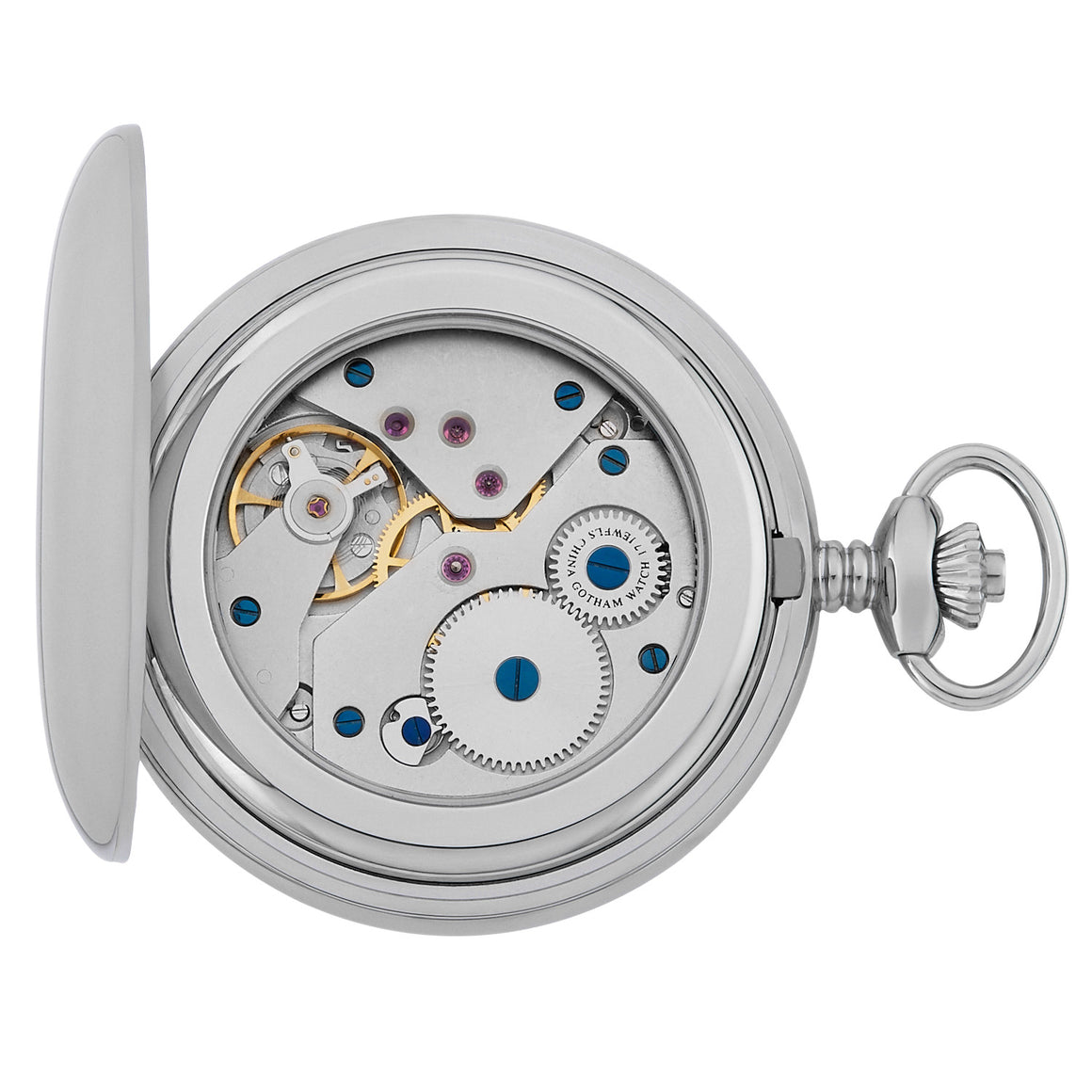 Gotham Men's Classic Silver-Tone Polished Case Double Hunter 17 Jewel Mechanical Pocket Watch # GWC18808S