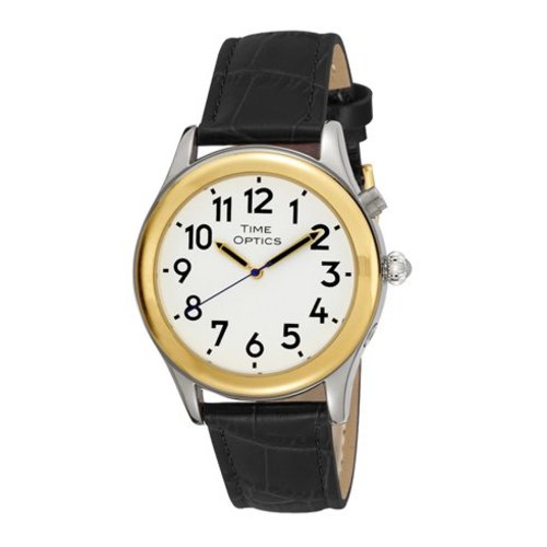 TimeOptics Men's Talking Two-Tone Day Date Alarm Leather Strap Watch # GWC128TBK