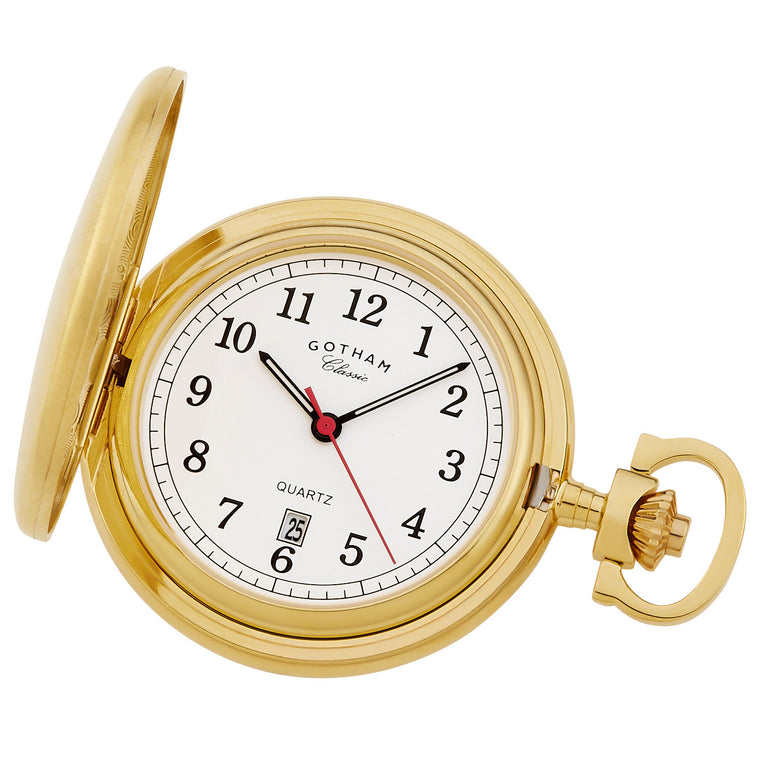 Gotham Men's Gold-Plated Stainless Steel Classic Series Brushed Covered Quartz Pocket Watch # GWC14125G