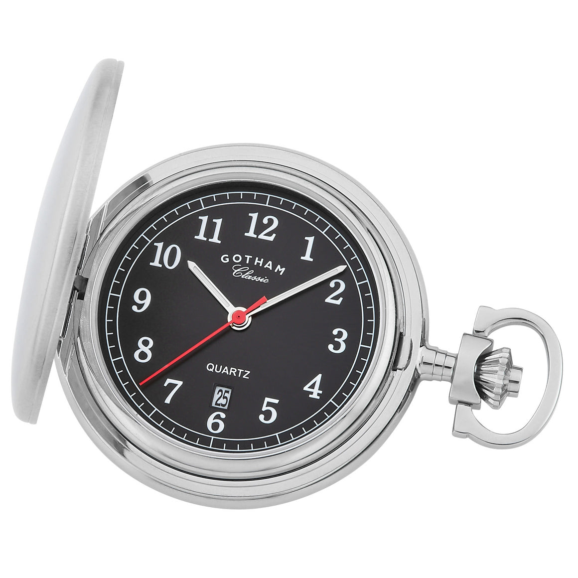 Gotham Men's Stainless Steel Classic Series Brushed Covered Quartz Pocket Watch # GWC14125SBK