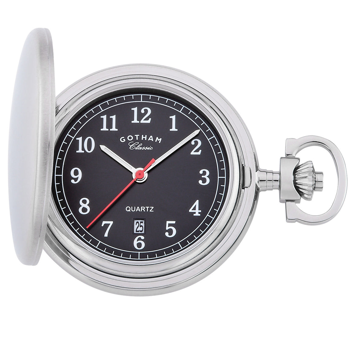 Gotham Men's Stainless Steel Classic Series Brushed Covered Quartz Pocket Watch # GWC14125SBK