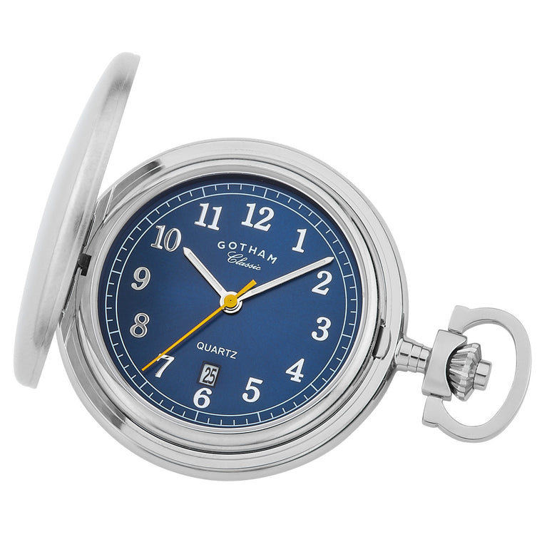 Gotham Men's Stainless Steel Classic Series Brushed Covered Quartz Pocket Watch # GWC14125SBU