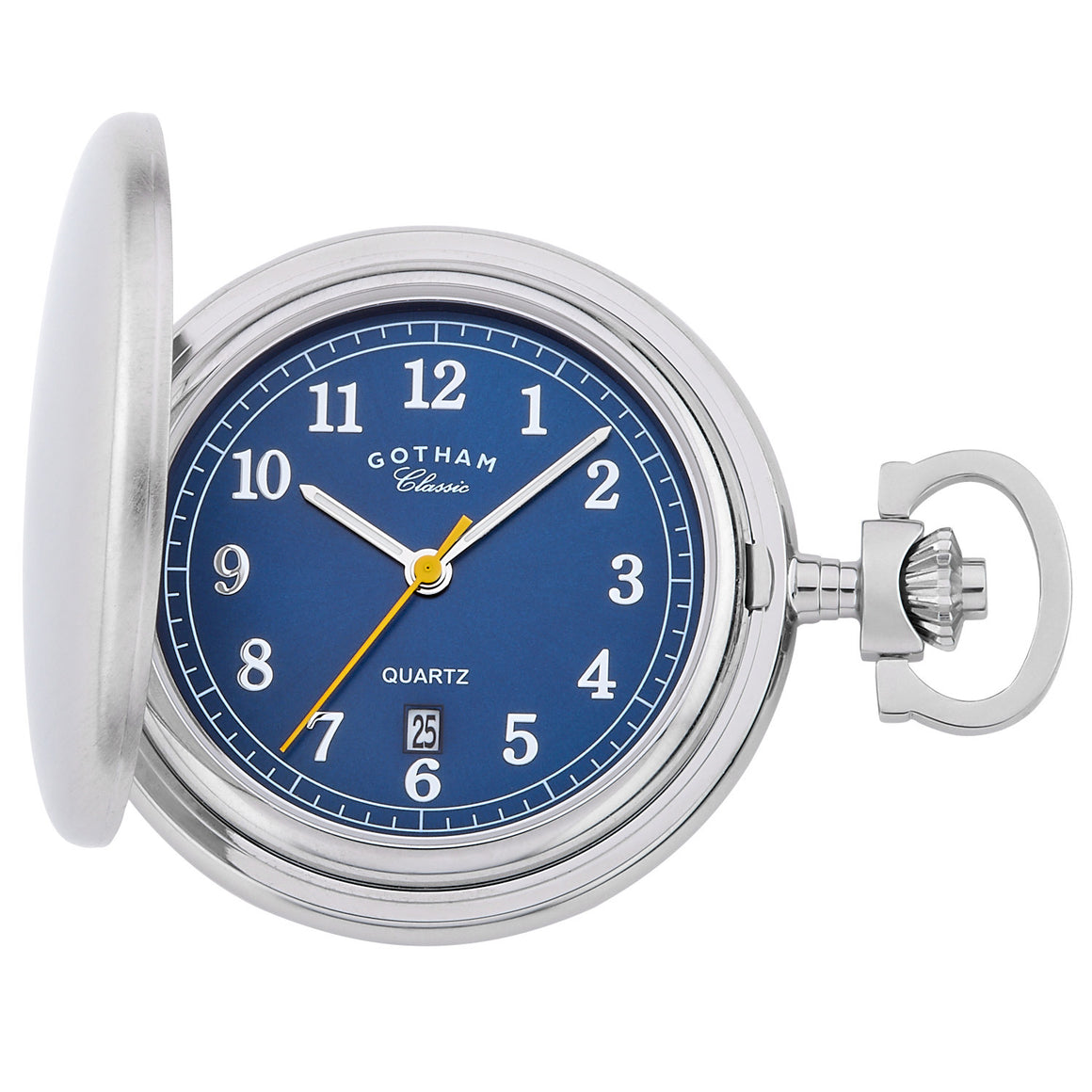 Gotham Men's Stainless Steel Classic Series Brushed Covered Quartz Pocket Watch # GWC14125SBU