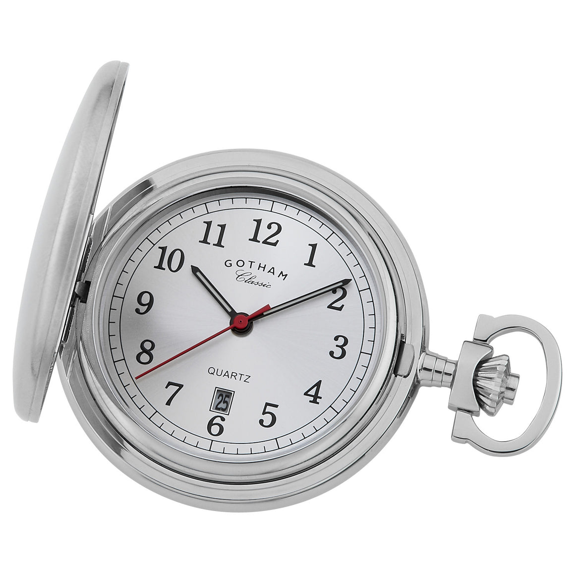 Gotham Men's Stainless Steel Classic Series Brushed Covered Quartz Pocket Watch # GWC14125S