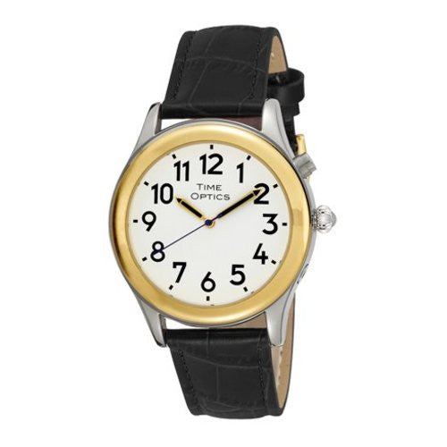 TimeOptics Men's Talking Two-Tone Day Date Alarm Leather Strap Watch # GWC128TBK - Gotham Watch