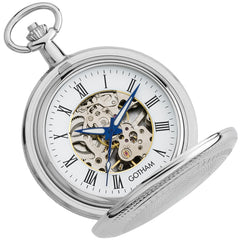 Gotham Men's Silver-Tone 17 Jewel Mechanical Double Cover Pocket Watch #  GWC14051S